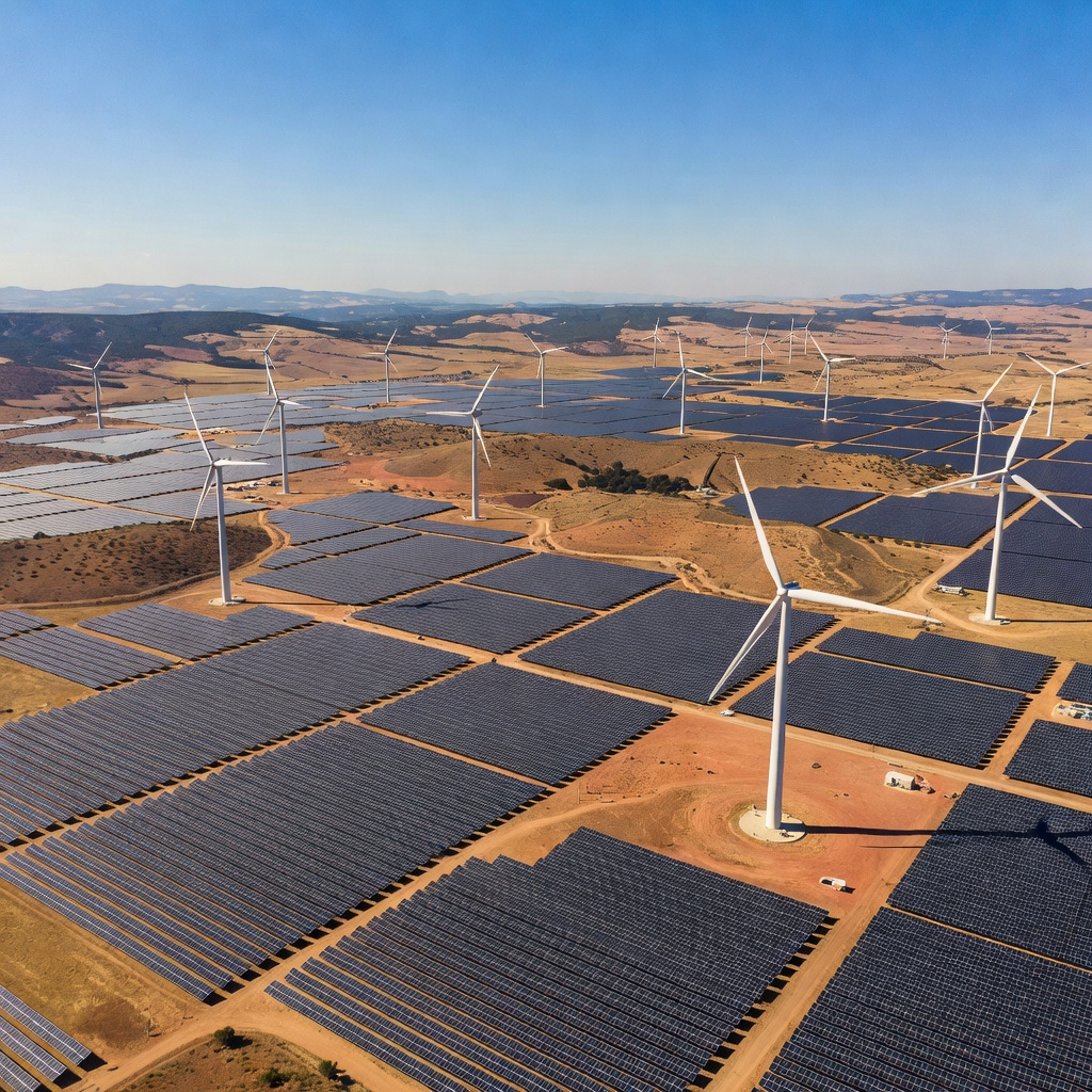Photovoltaic solar panels installed across vast Spanish countryside