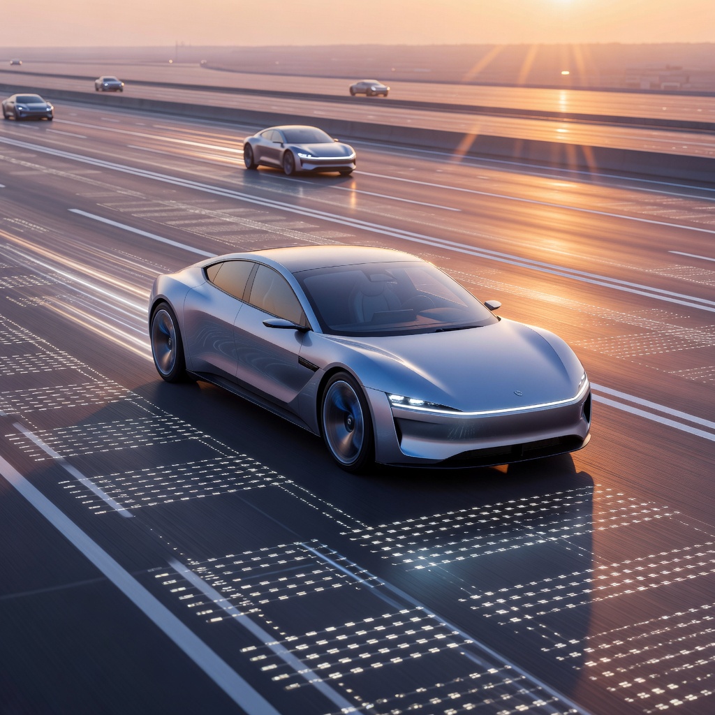 Electric car on a highway symbolizing the future of e-mobility
