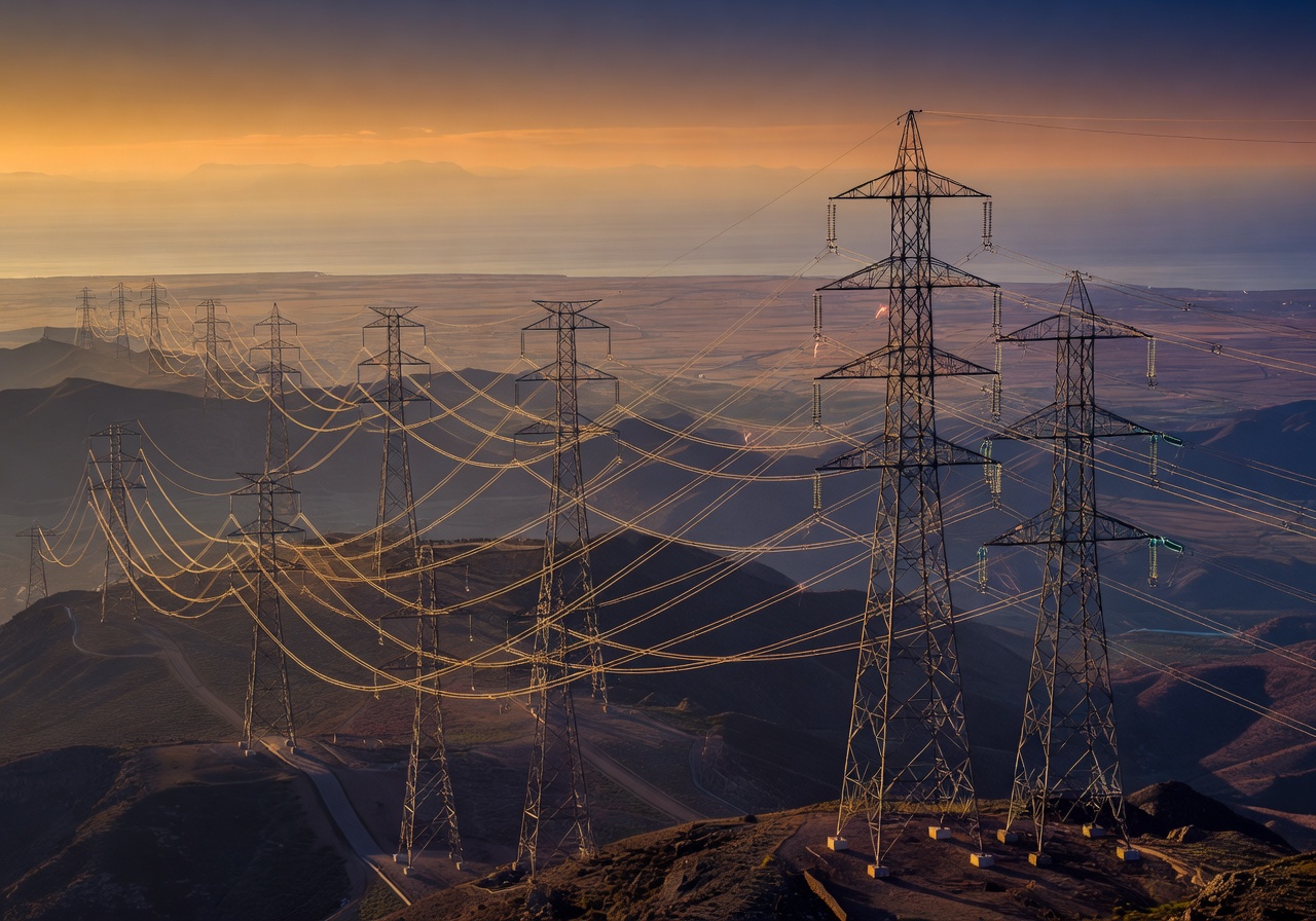 Global energy distribution network with high-voltage transmission lines
