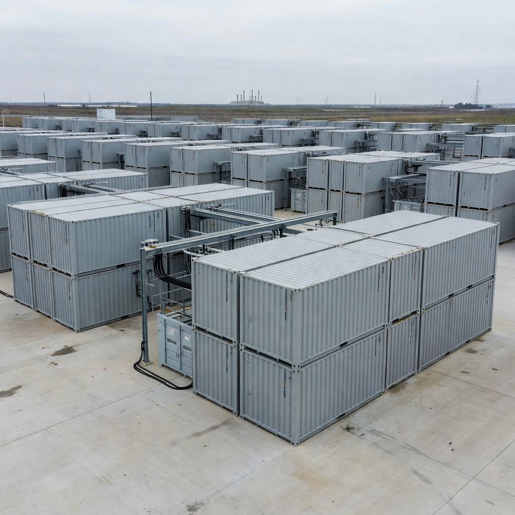 Large industrial battery energy storage facility with modular containers