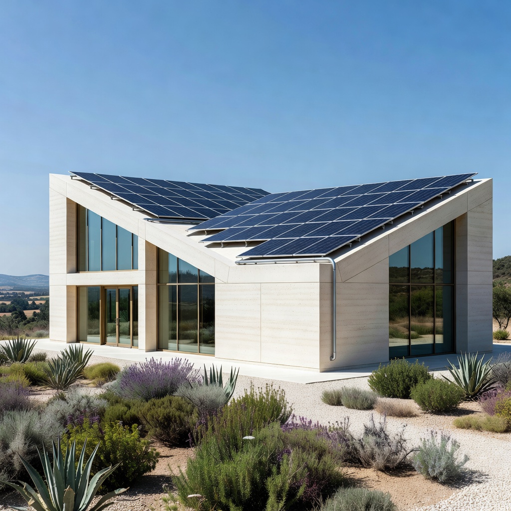 Solar panels powering a modern eco-friendly building in Spain